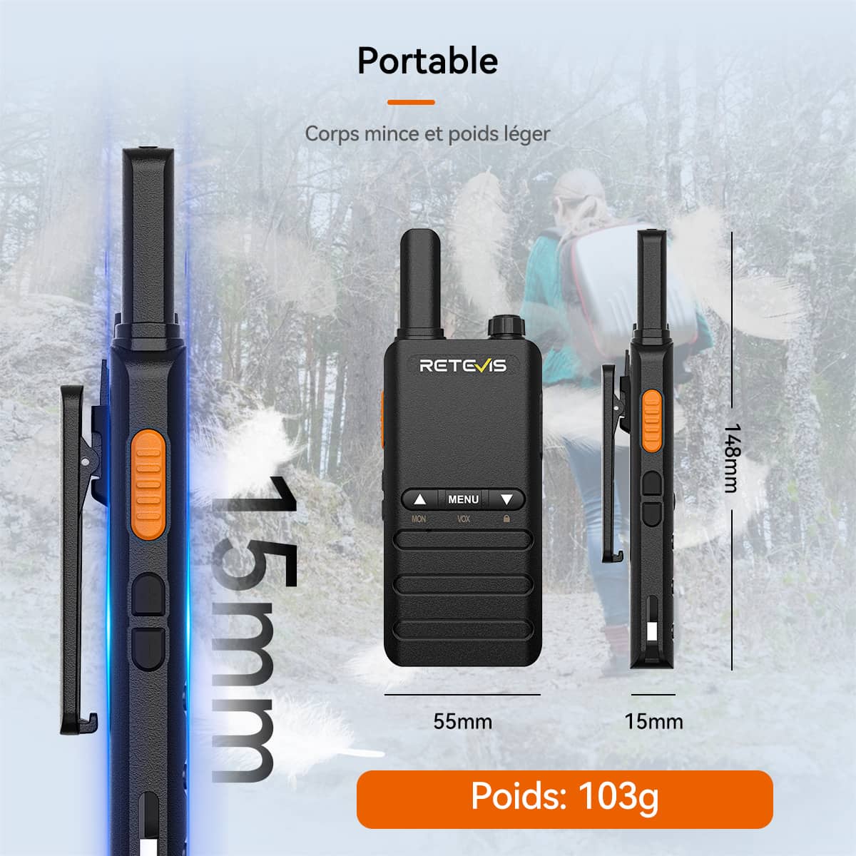 Retevis B63B PMR446 Radio Bidirectionnelle Professionnelle Ultra-mince (2 packs)
